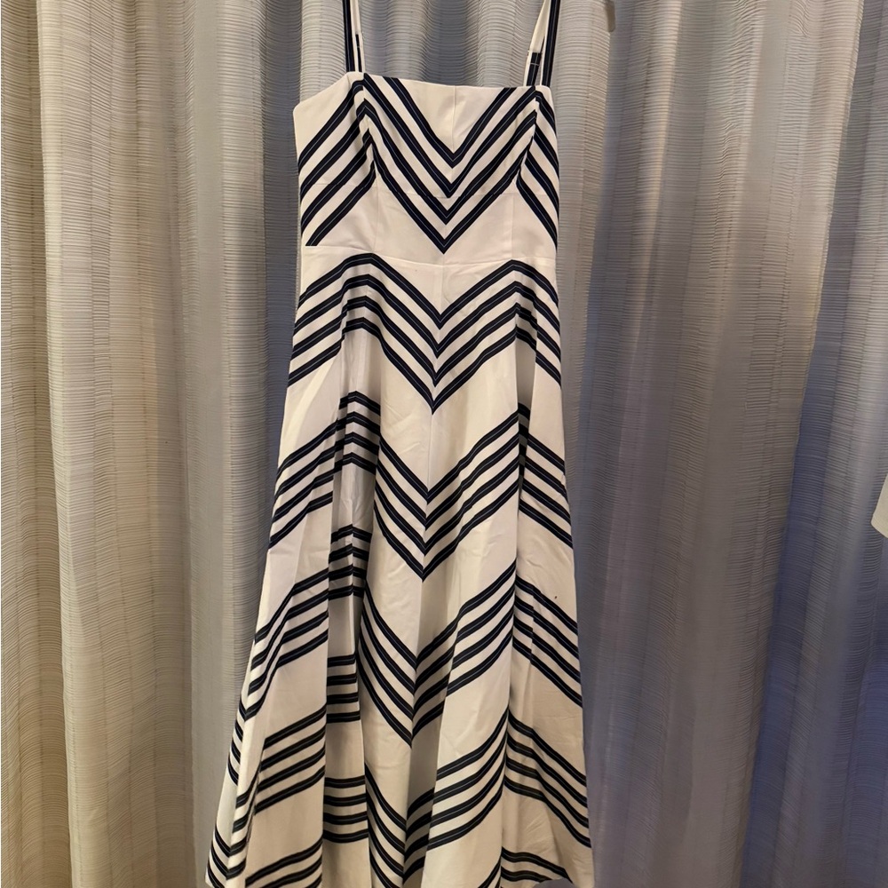 Elegant Navy and White Striped Dress